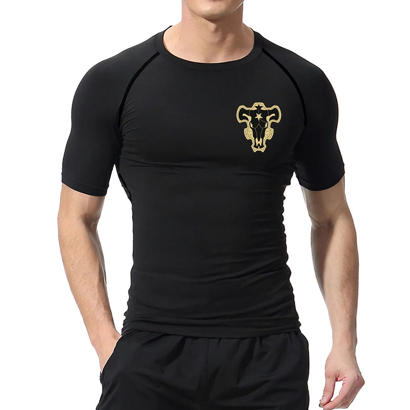 Camiseta de Compressão Bull Print Masculina – Secagem Rápida, Performance Atlética e Conforto Absoluto