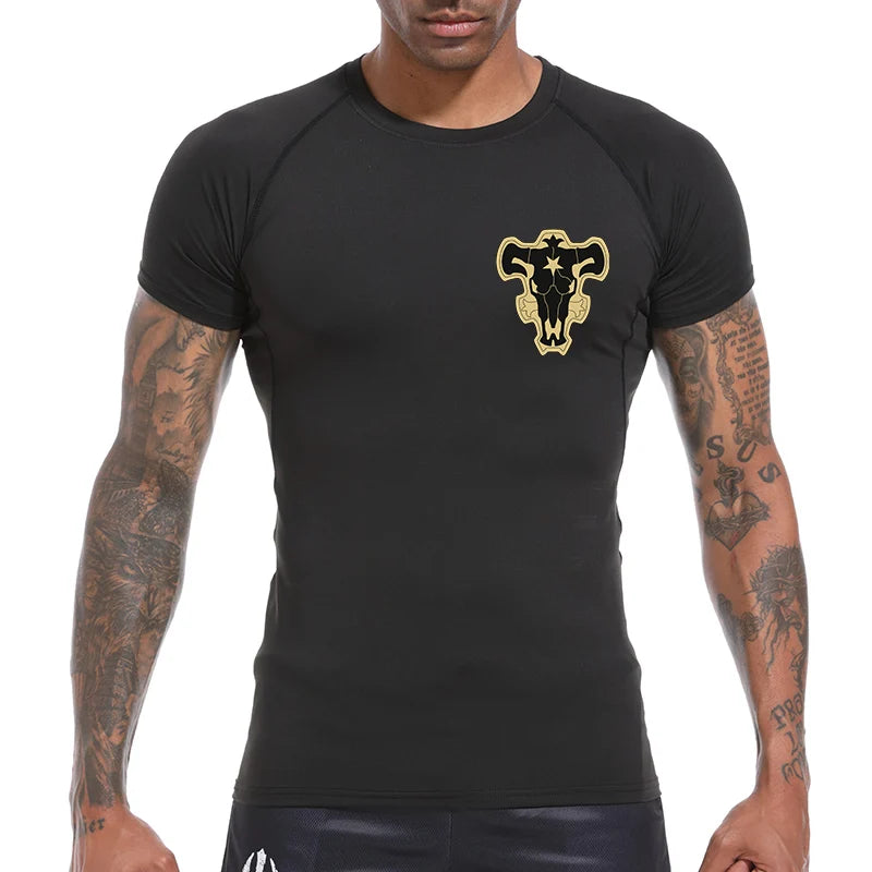 Camiseta de Compressão Bull Print Masculina – Secagem Rápida, Performance Atlética e Conforto Absoluto
