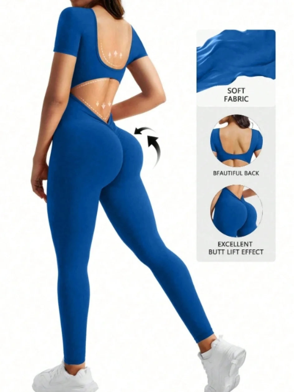 Macaquinho Fitness Feminino Sem Costura – Spandex, Decote U