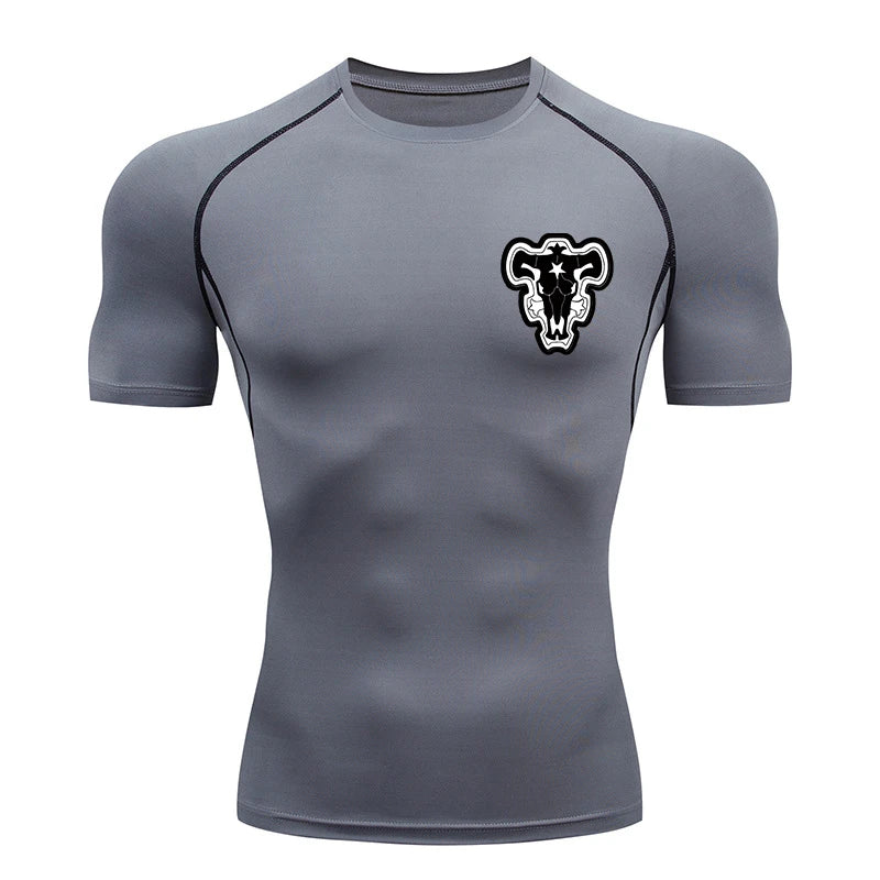 Camiseta de Compressão Bull Print Masculina – Secagem Rápida, Performance Atlética e Conforto Absoluto