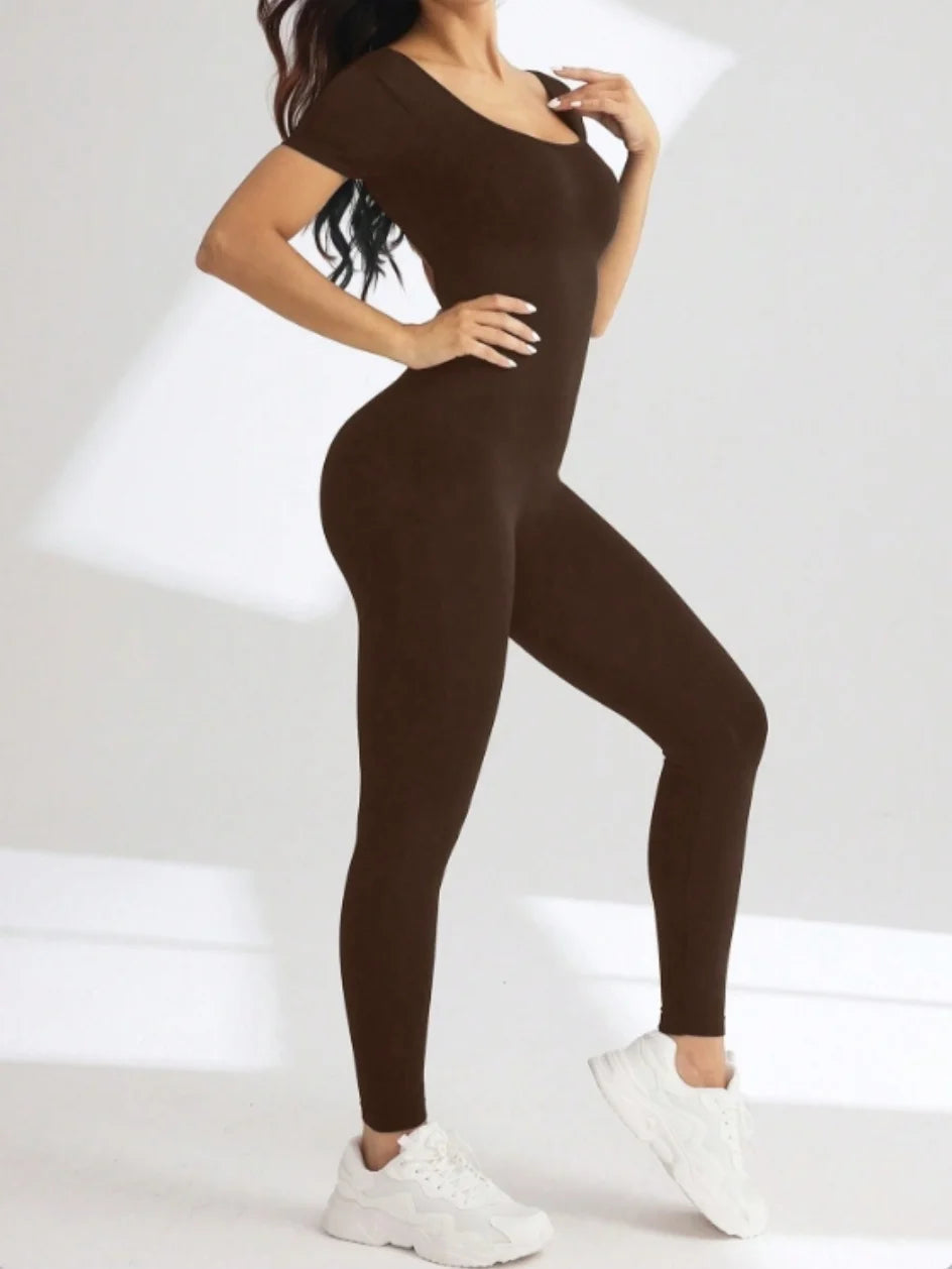 Macaquinho Fitness Feminino Sem Costura – Spandex, Decote U