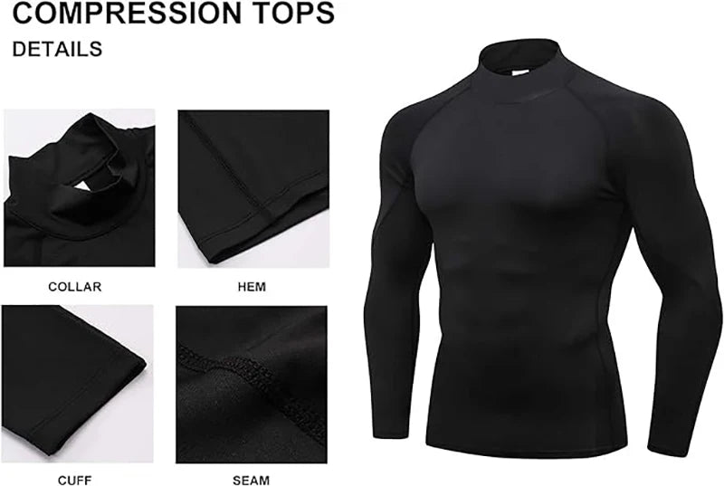 Camiseta Masculina de Compressão com Gola Alta – Manga Longa, Secagem Rápida, Performance Fitness e Estilo para Treinos e Uso Casual