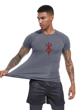 Camiseta Masculina de Compressão Estampada – Manga Curta, Secagem Rápida, Performance Atlética e Proteção Rash Guard para Treinos