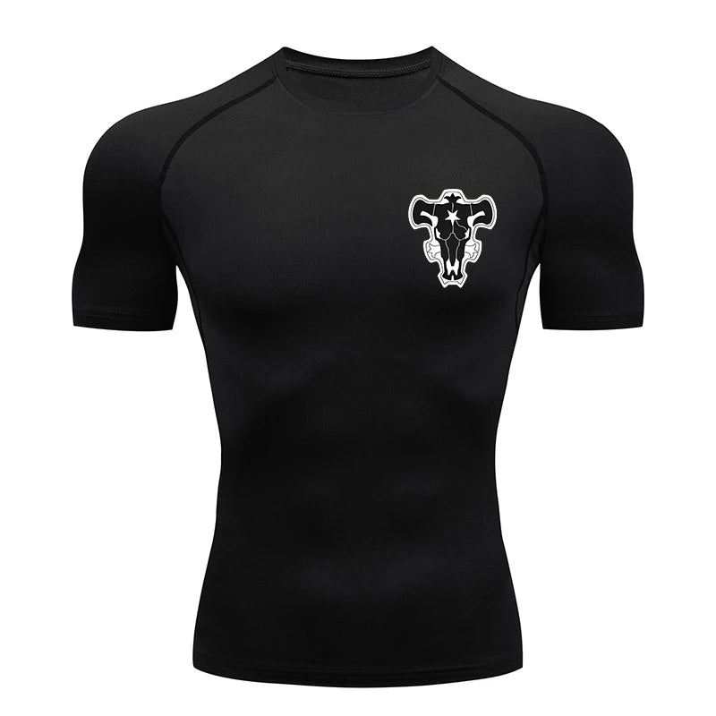 Camiseta de Compressão Bull Print Masculina – Secagem Rápida, Performance Atlética e Conforto Absoluto