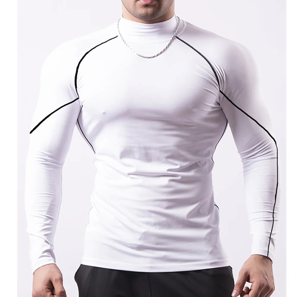 Camiseta Esportiva Masculina de Verão – Secagem Rápida, Alta Elasticidade, Respirável e Gola Alta
