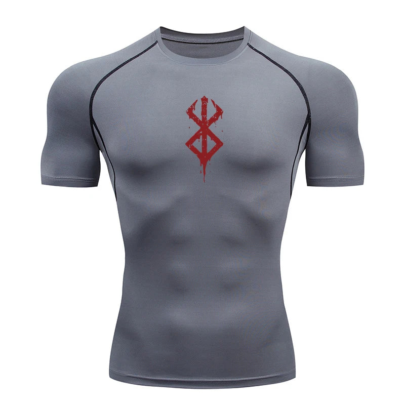 Camiseta Masculina de Compressão Estampada – Manga Curta, Secagem Rápida, Performance Atlética e Proteção Rash Guard para Treinos