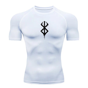 Camiseta Masculina de Compressão Estampada – Manga Curta, Secagem Rápida, Performance Atlética e Proteção Rash Guard para Treinos