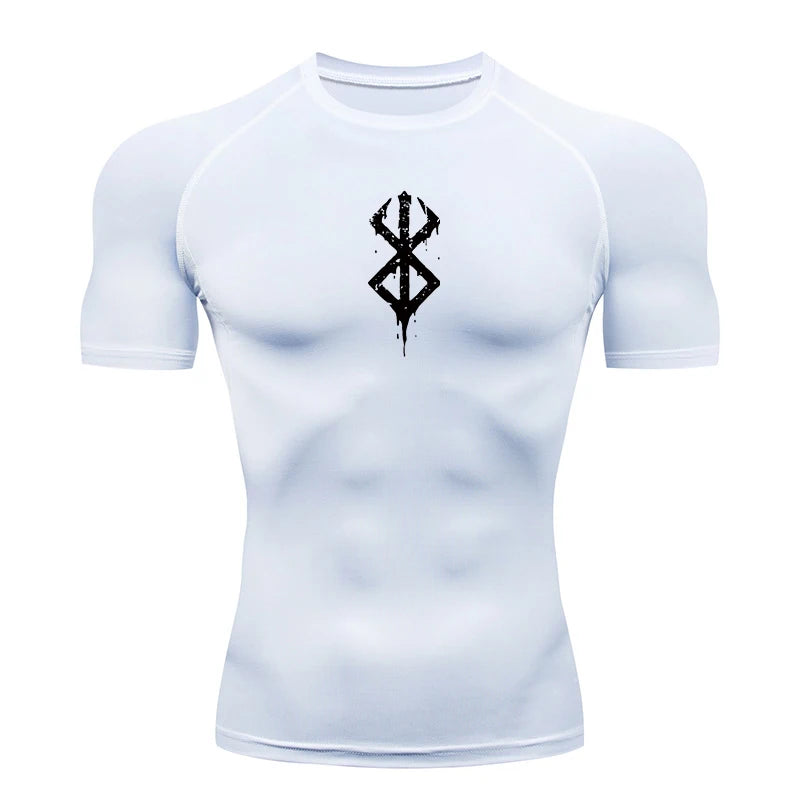 Camiseta Masculina de Compressão Estampada – Manga Curta, Secagem Rápida, Performance Atlética e Proteção Rash Guard para Treinos