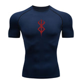 Camiseta Masculina de Compressão Estampada – Manga Curta, Secagem Rápida, Performance Atlética e Proteção Rash Guard para Treinos