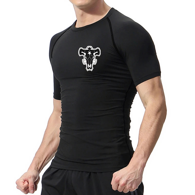 Camiseta de Compressão Bull Print Masculina – Secagem Rápida, Performance Atlética e Conforto Absoluto