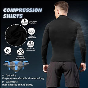Camiseta Masculina de Compressão com Gola Alta – Manga Longa, Secagem Rápida, Performance Fitness e Estilo para Treinos e Uso Casual