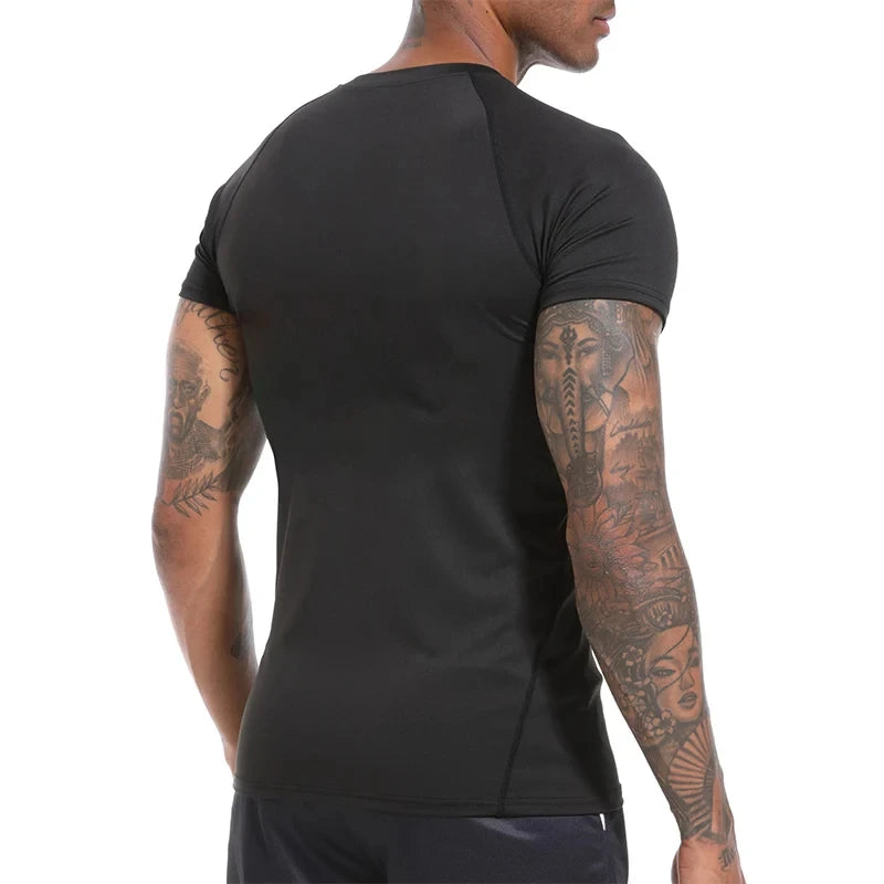 Camiseta Masculina de Compressão Estampada – Manga Curta, Secagem Rápida, Performance Atlética e Proteção Rash Guard para Treinos