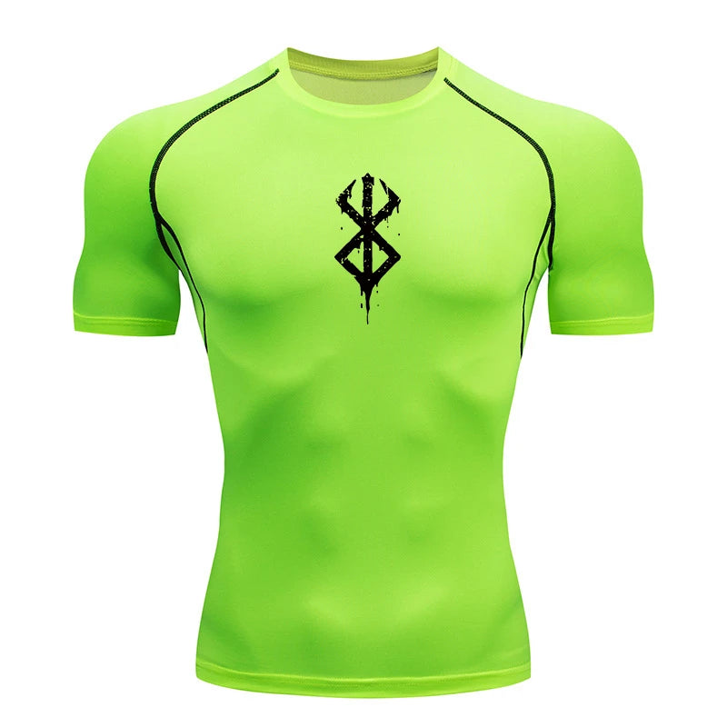 Camiseta Masculina de Compressão Estampada – Manga Curta, Secagem Rápida, Performance Atlética e Proteção Rash Guard para Treinos