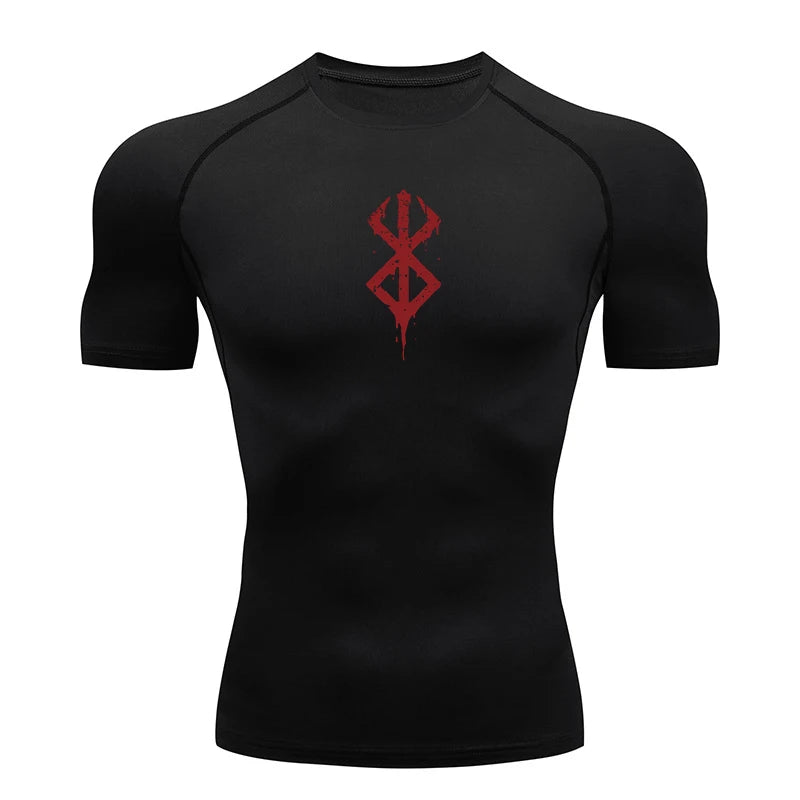 Camiseta Masculina de Compressão Estampada – Manga Curta, Secagem Rápida, Performance Atlética e Proteção Rash Guard para Treinos