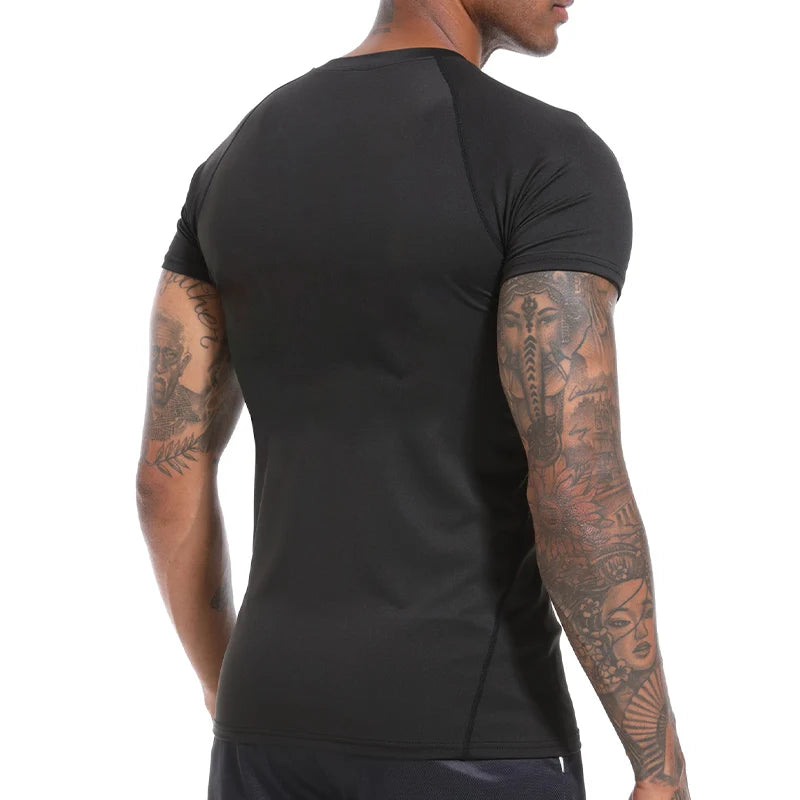 Camiseta Masculina de Compressão Estampada – Manga Curta, Secagem Rápida, Performance Atlética e Proteção Rash Guard para Treinos