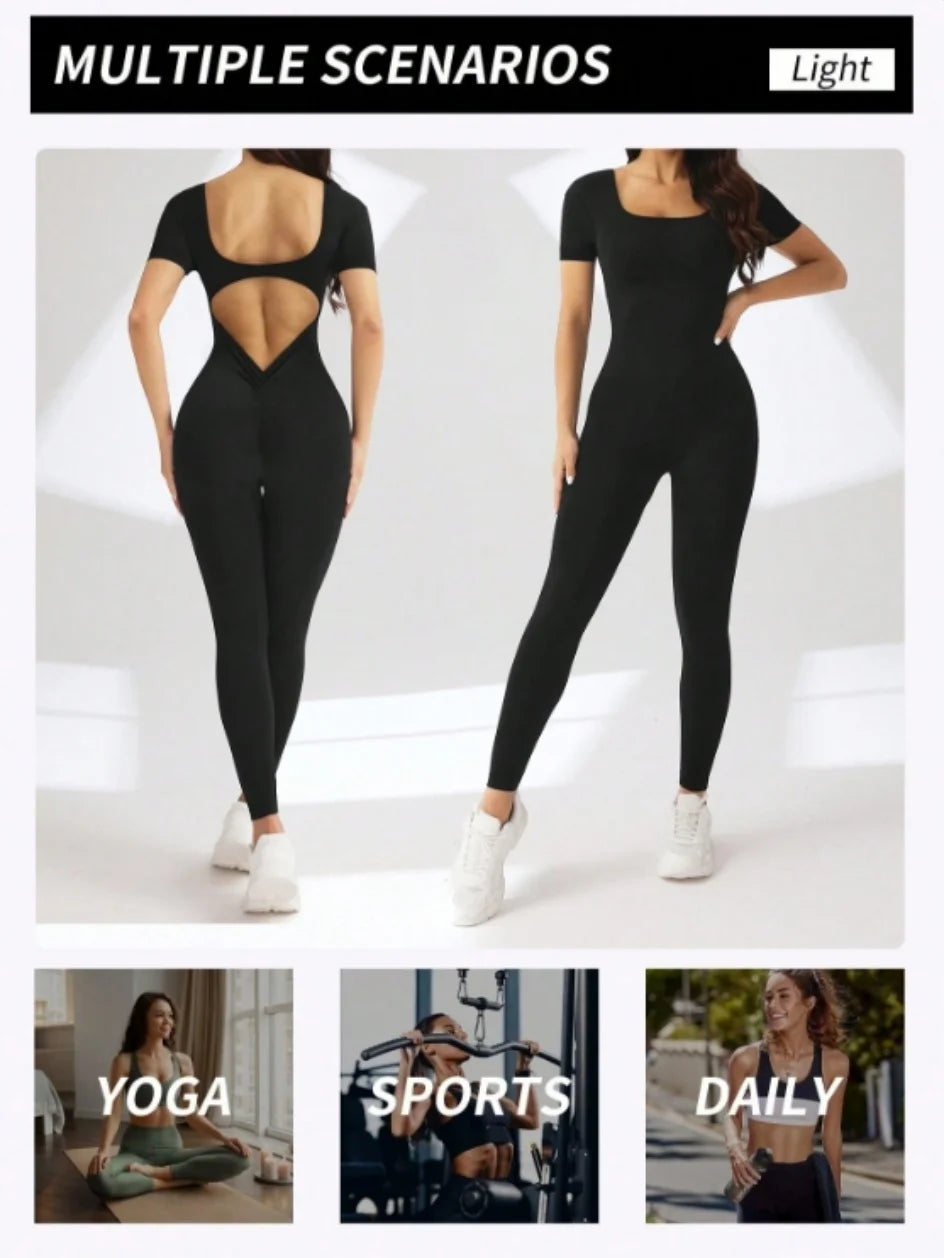 Macaquinho Fitness Feminino Sem Costura – Spandex, Decote U