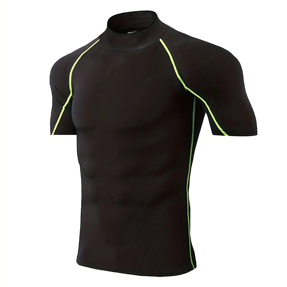 Camiseta Esportiva Masculina de Verão – Secagem Rápida, Alta Elasticidade, Respirável e Gola Alta