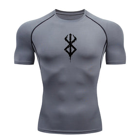 Camiseta Masculina de Compressão Estampada – Manga Curta, Secagem Rápida, Performance Atlética e Proteção Rash Guard para Treinos