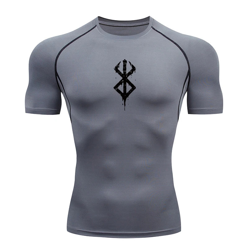 Camiseta Masculina de Compressão Estampada – Manga Curta, Secagem Rápida, Performance Atlética e Proteção Rash Guard para Treinos