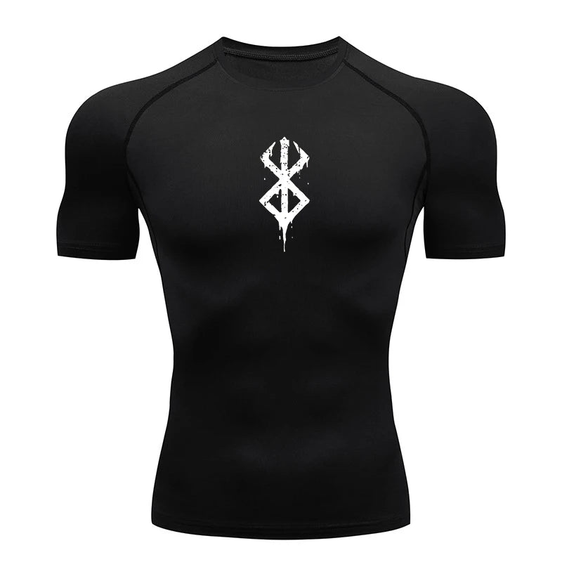 Camiseta Masculina de Compressão Estampada – Manga Curta, Secagem Rápida, Performance Atlética e Proteção Rash Guard para Treinos