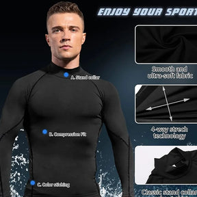 Camiseta Esportiva Masculina de Verão – Secagem Rápida, Alta Elasticidade, Respirável e Gola Alta