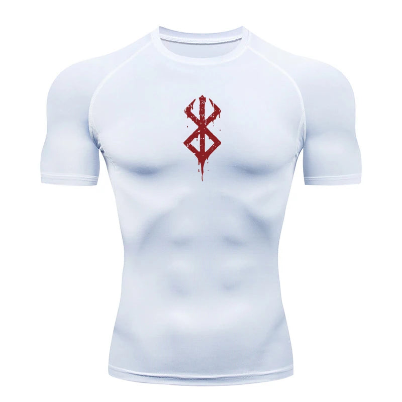 Camiseta Masculina de Compressão Estampada – Manga Curta, Secagem Rápida, Performance Atlética e Proteção Rash Guard para Treinos