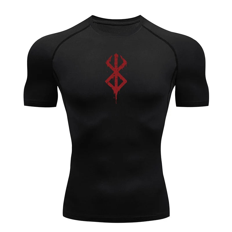 Camiseta Masculina de Compressão Estampada – Manga Curta, Secagem Rápida, Performance Atlética e Proteção Rash Guard para Treinos