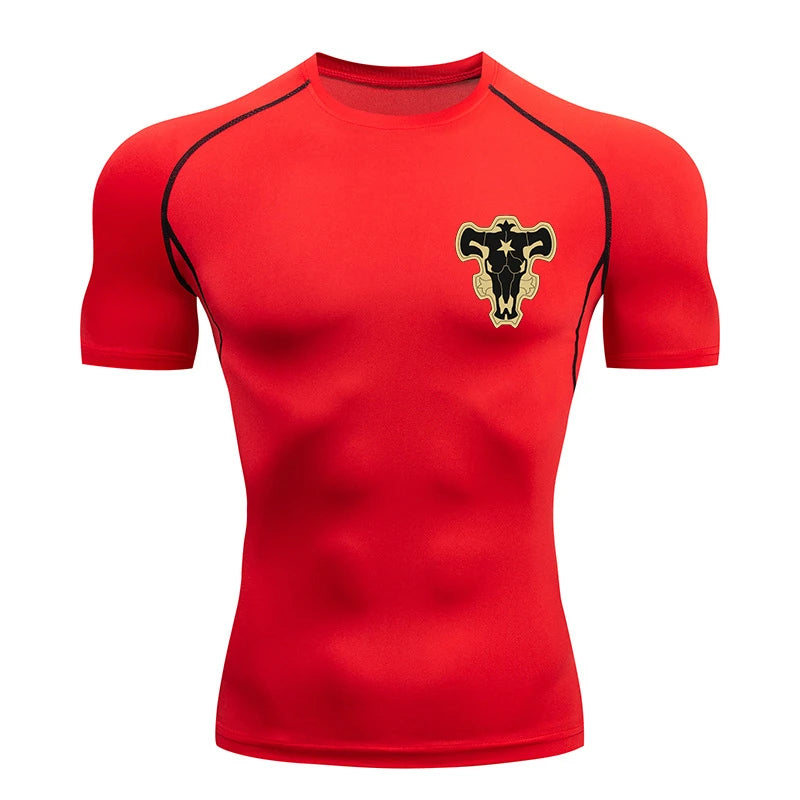 Camiseta de Compressão Bull Print Masculina – Secagem Rápida, Performance Atlética e Conforto Absoluto