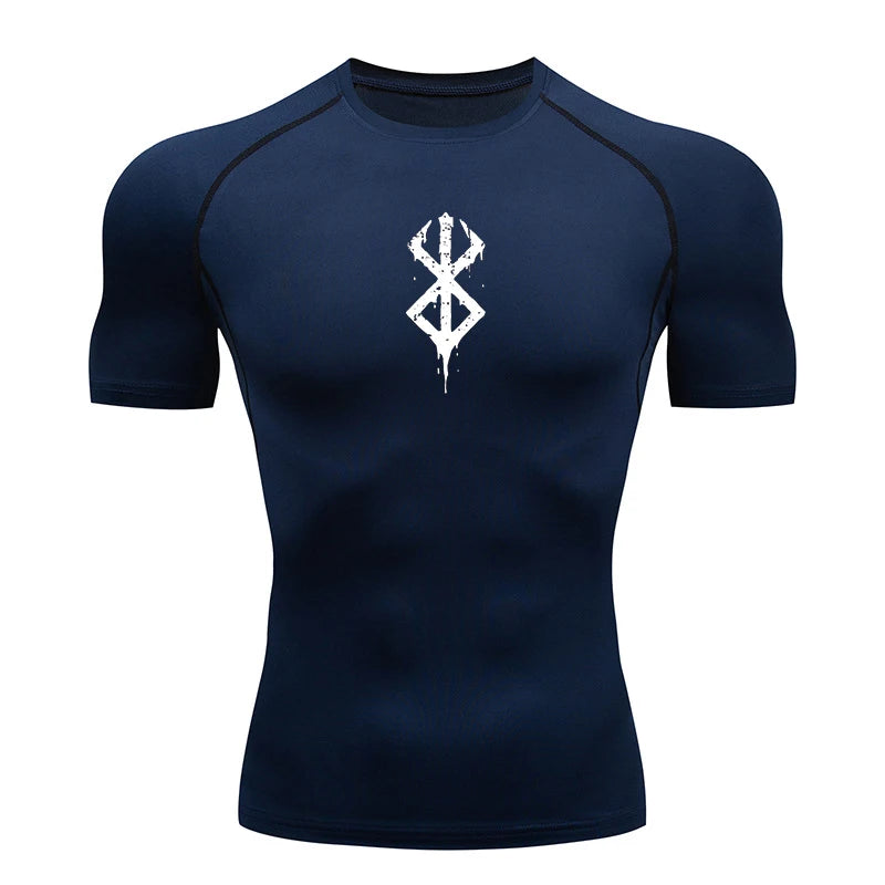 Camiseta Masculina de Compressão Estampada – Manga Curta, Secagem Rápida, Performance Atlética e Proteção Rash Guard para Treinos