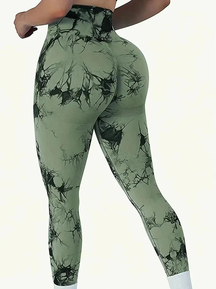 Legging Tie Dye Feminina – Cintura Alta, Efeito Levanta Bumbum, Compressão Abdominal e Design Seamless para Treinos