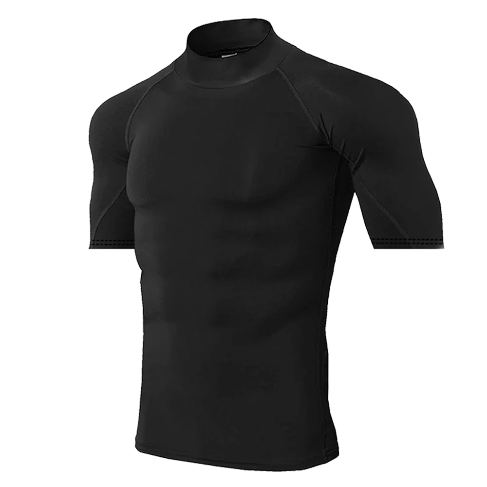 Camiseta Esportiva Masculina de Verão – Secagem Rápida, Alta Elasticidade, Respirável e Gola Alta