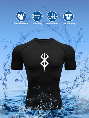 Camiseta Masculina de Compressão Estampada – Manga Curta, Secagem Rápida, Performance Atlética e Proteção Rash Guard para Treinos