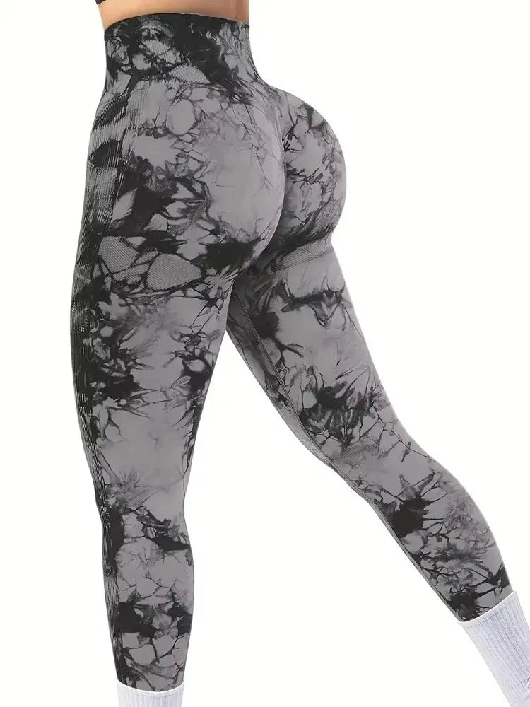 Legging Tie Dye Feminina – Cintura Alta, Efeito Levanta Bumbum, Compressão Abdominal e Design Seamless para Treinos