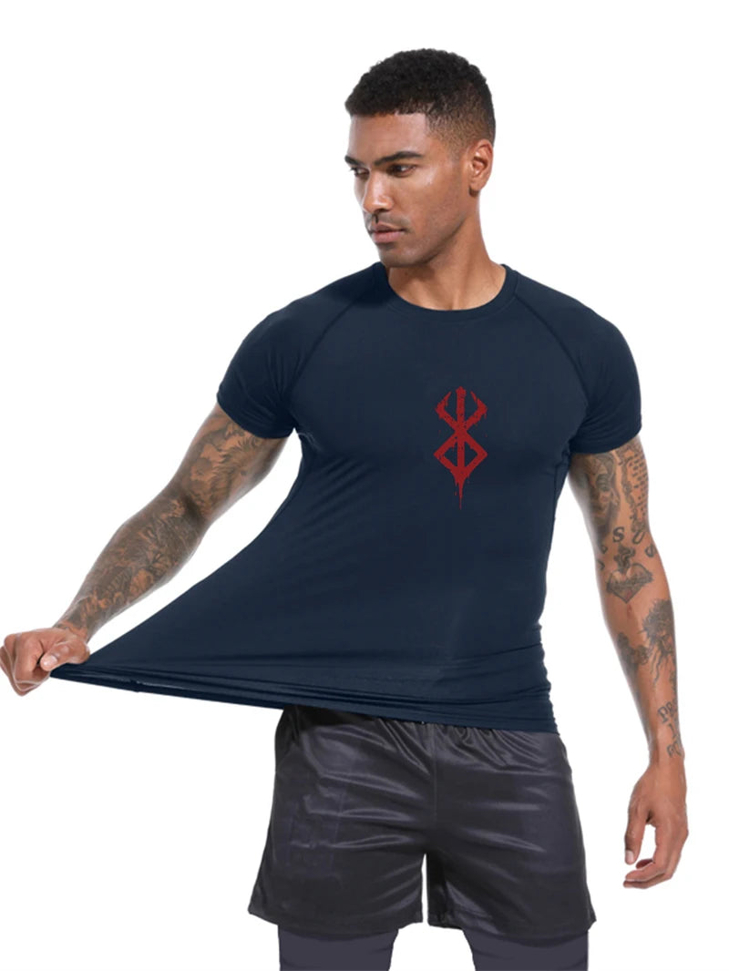 Camiseta Masculina de Compressão Estampada – Manga Curta, Secagem Rápida, Performance Atlética e Proteção Rash Guard para Treinos