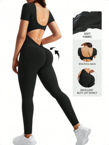 Macaquinho Fitness Feminino Sem Costura – Spandex, Decote U