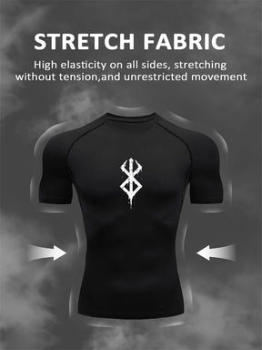 Camiseta Masculina de Compressão Estampada – Manga Curta, Secagem Rápida, Performance Atlética e Proteção Rash Guard para Treinos